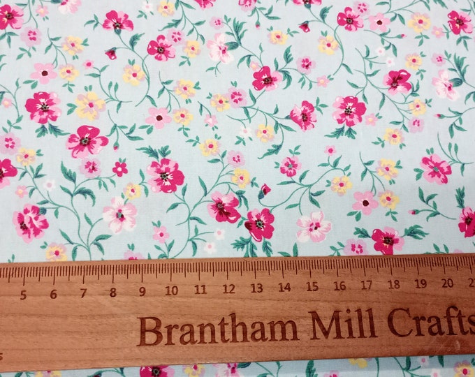 Rose & Hubble, Sky Floral Fabric, 110cm width, 100% Cotton Poplin PER HALF METRE
