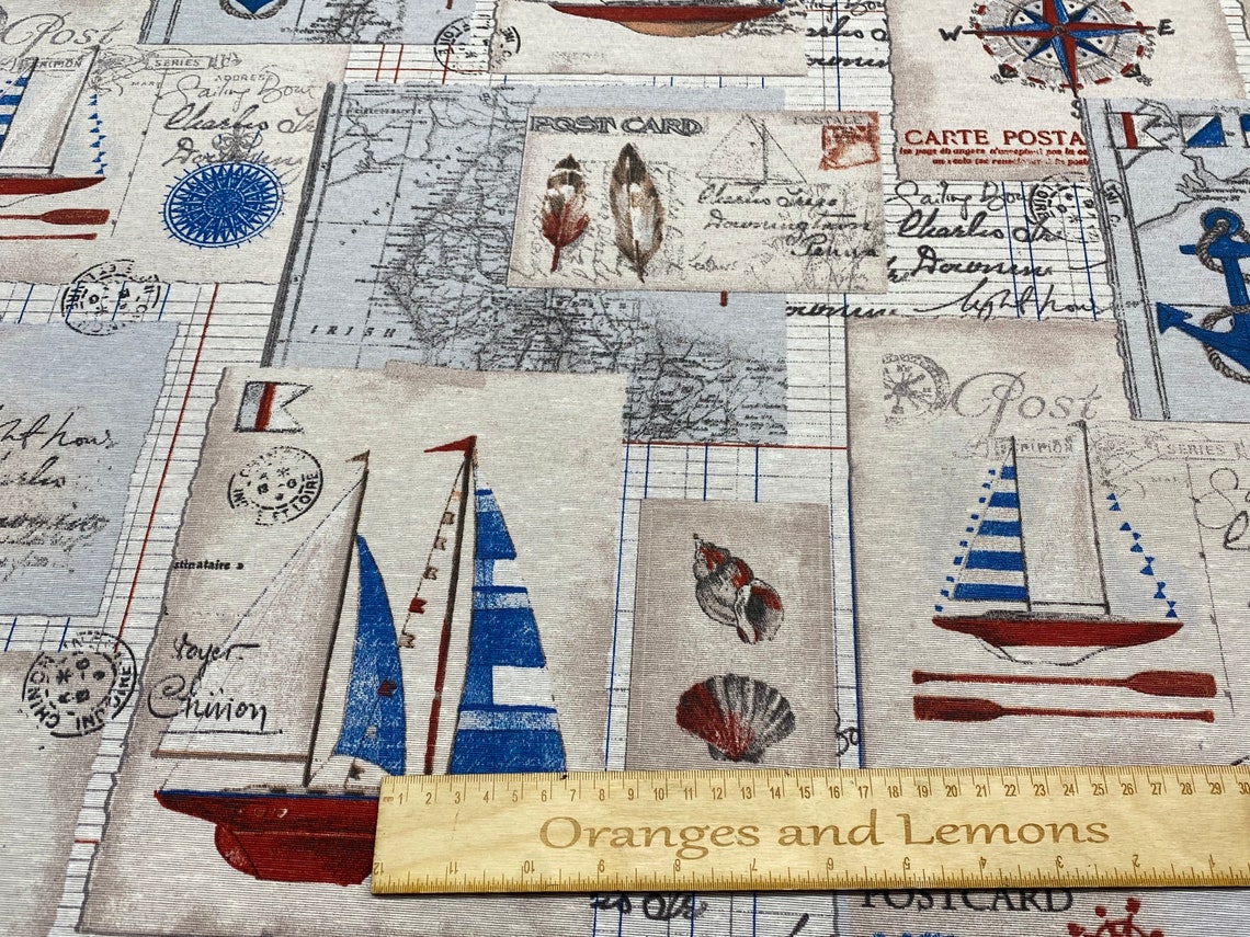 Nautical Print Fabric Fabrics sewing crafts colour white Etsy