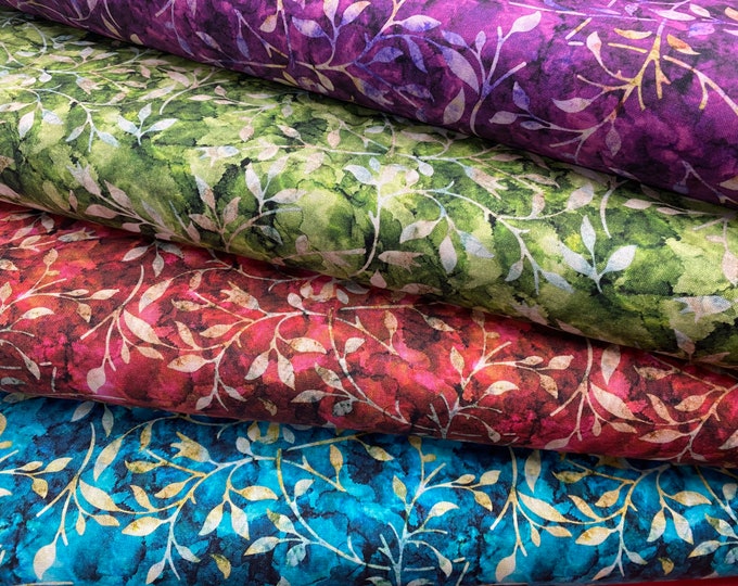 Leaf print, Colours 100% cotton, 140cm width PER HALF METRE