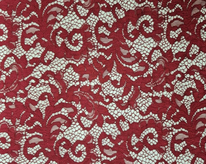Red Corded Lace Fabric, 146cm width, 100% Polyester PER HALF METRE