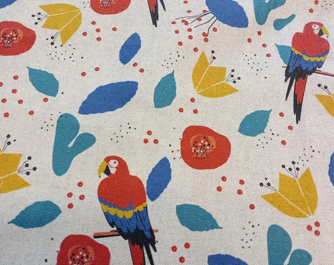 Bright Parrot, half panama fabric, linen look, 140cm width, Fabric PER HALF METRE