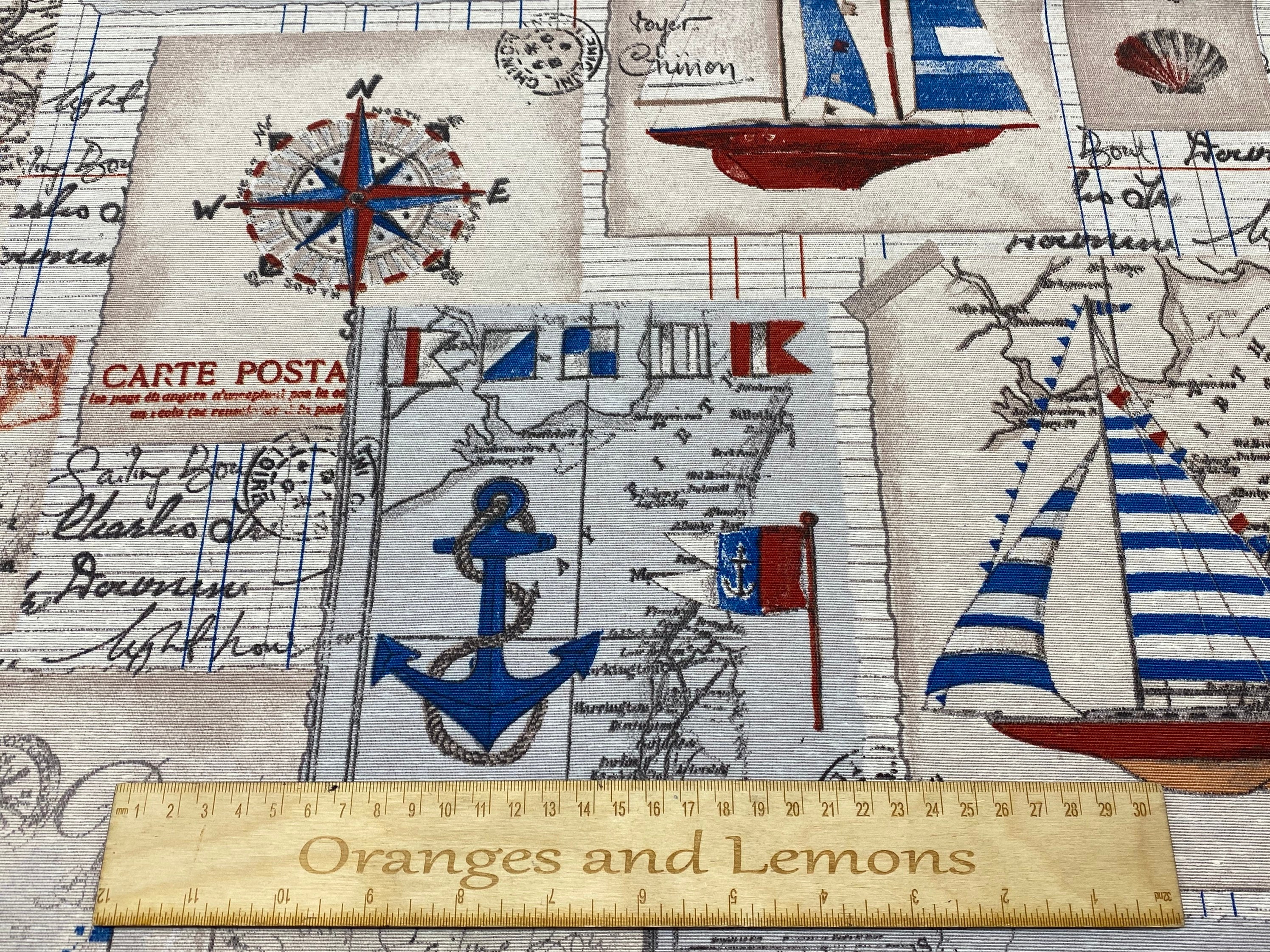 Nautical Print Fabric Fabrics sewing crafts colour white Etsy