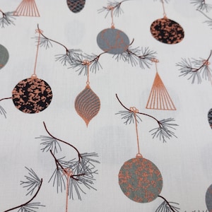 Christmas Baubles, Off White, 100% Cotton Fabric, 140cm width