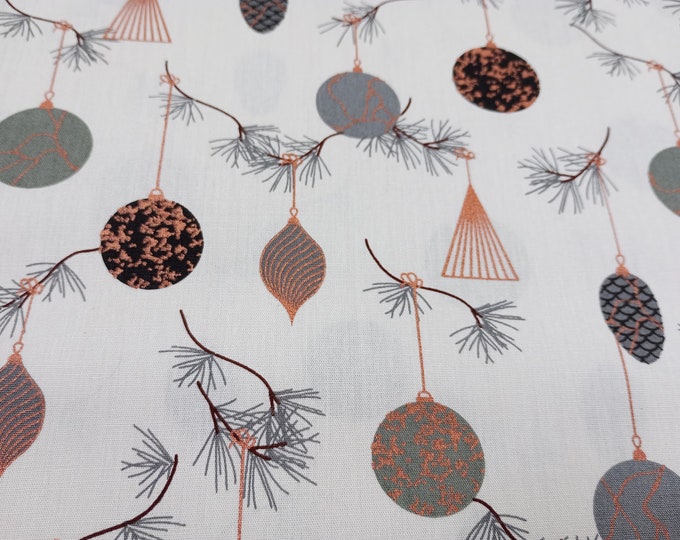 Christmas Baubles, Off White, 100% Cotton Fabric, 140cm width