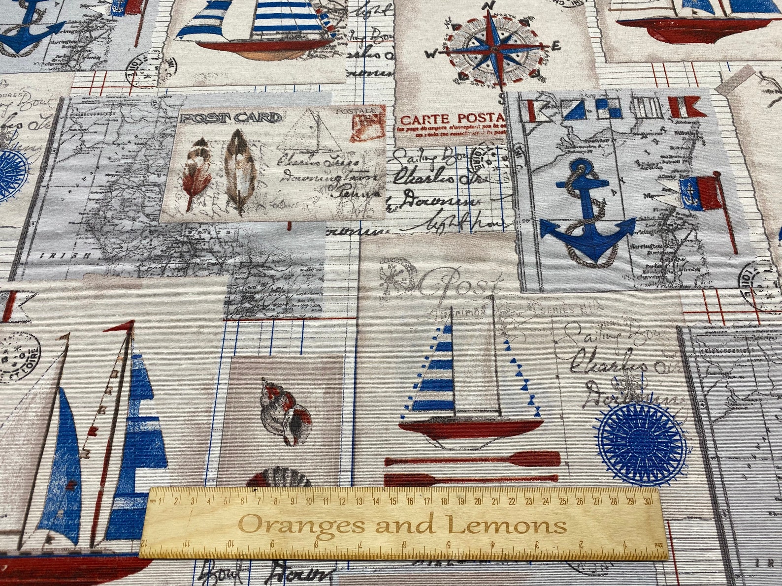 Nautical Print Fabric Fabrics sewing crafts colour white Etsy