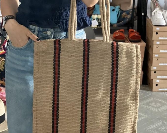 Striped Jute Tote Bag | Eco-Friendly Handwoven Shopper