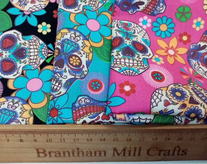 Sugar Skulls, Rose & Hubble 100% Cotton Poplin Fat Quarter Bundle - Halloween