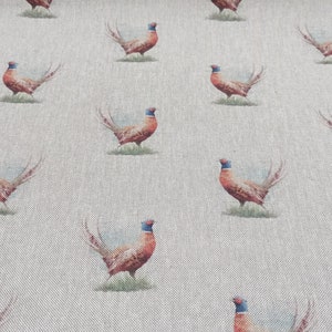 Pheasant Print Fabric, beige linen look, PER HALF METRE