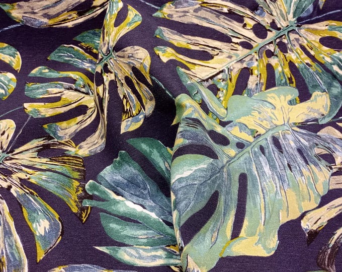 Palm Leaves, Navy and Green Fabric, 140cm width, per half metre,