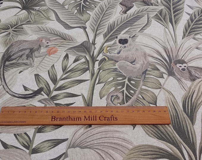 Monkey Print Fabric, beige linen look, PER HALF METRE
