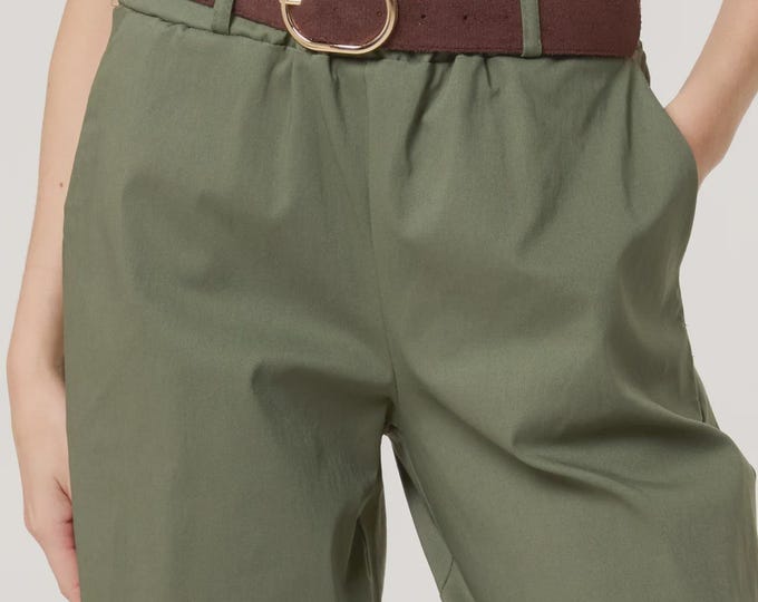 Elastic Waist Straight-Leg Denim Trousers