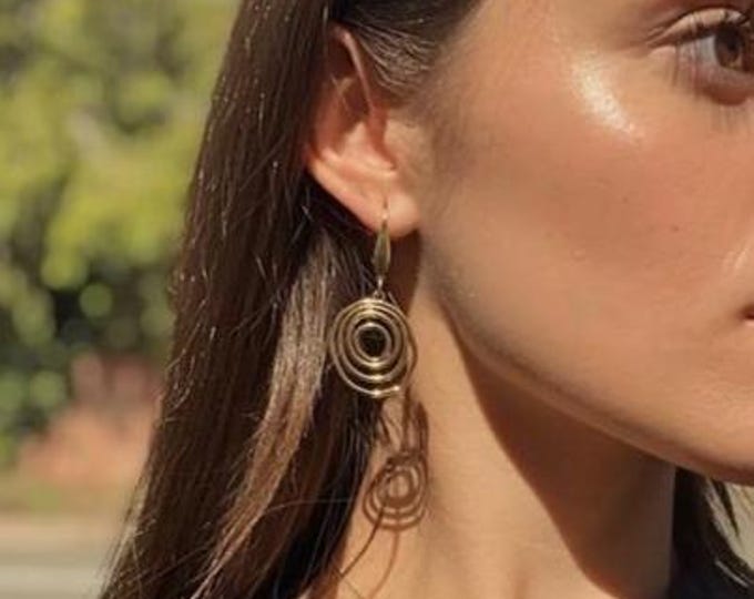 Gold Swirl Hoop Earrings – Stainless Steel – Hanging Statement Earrings