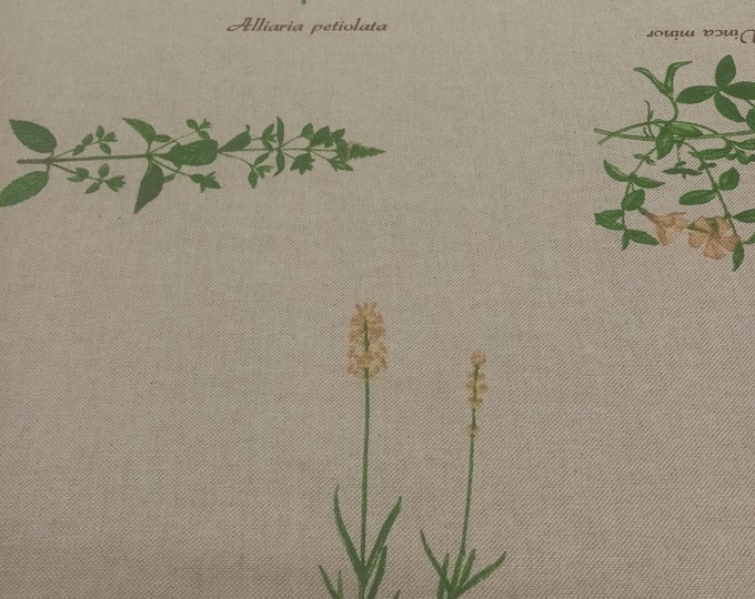 Plant Print Fabric, beige linen look Fabric PER HALF METRE