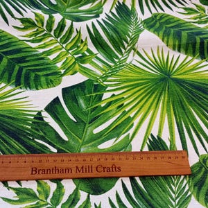 Green Palm Leaf, half panama fabric,   linen look, 140cm width, Fabric PER HALF METRE