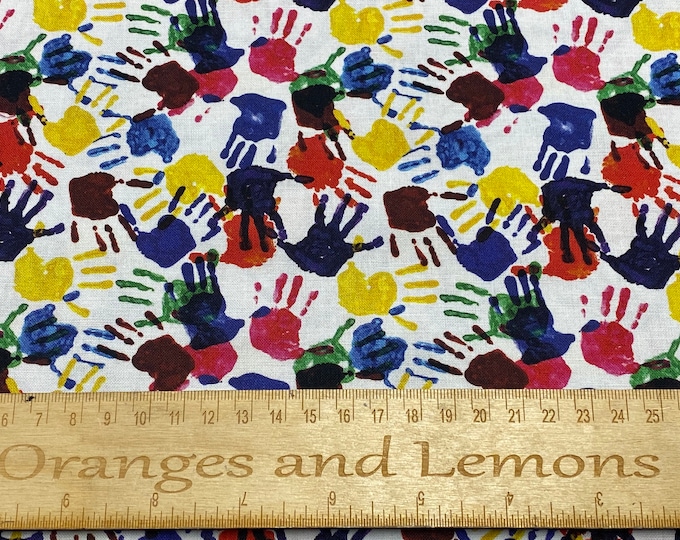 Kids hand painting, 100% cotton, 140cm width PER HALF METRE
