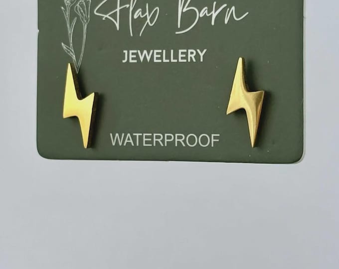 Tarnish Resistant Lightning Bolt Stud Earrings, Gold Lightning Earrings, Minimalist Gold Studs, PVD Gold Plated Stainless Steel Earrings