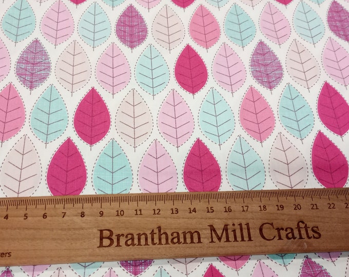 Rose & Hubble, Summer Leaf Fabric, 110cm width, 100% Cotton Poplin PER HALF METRE