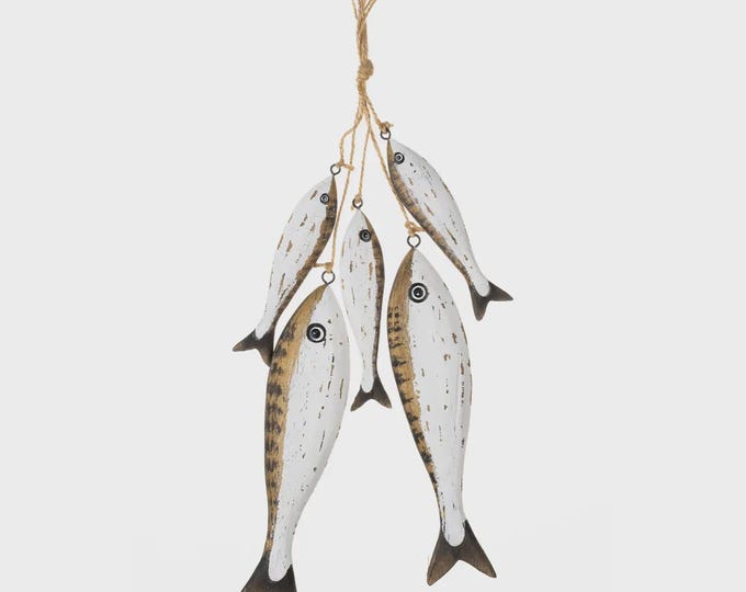 Rustic Hanging Wooden Fish Decor | Coastal Nautical Wall Accent | Driftwood Style Beach House Ornament | Handmade Ocean-Themed Hanging Décor