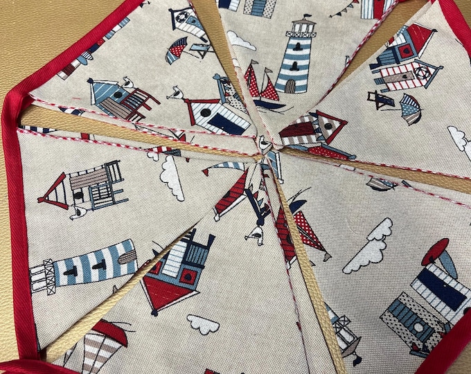 Handmade Seaside/Beach Hut Fabric Bunting