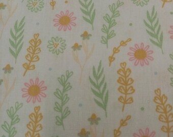 Tissu printanier blanc à fleurs, 110 cm de large, 100 % popeline de coton AU DEMI-MÈTRE