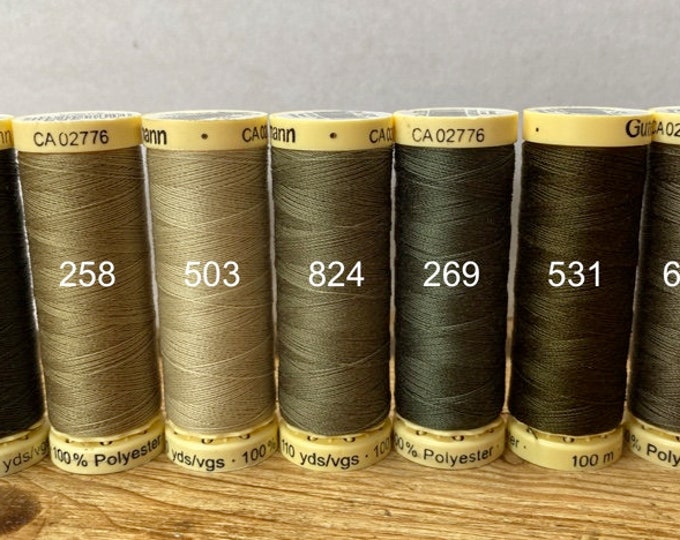 Gutterman sew all thread,  100% Polyester, 100metres, green tones