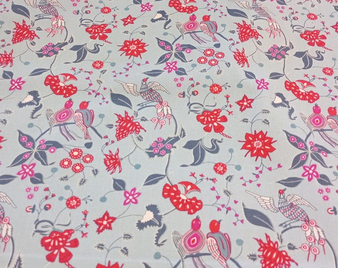 Love Birds Sage, Indian Summer Fabric, 110cm width, 100% Organic Cotton PER HALF METRE