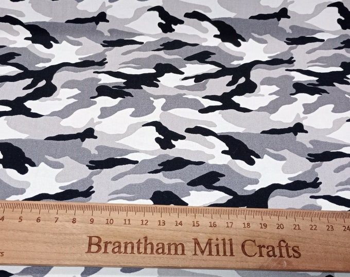 Rose & Hubble, Artic Camouflage Fabric, 110cm width, 100% Cotton Poplin PER HALF METRE
