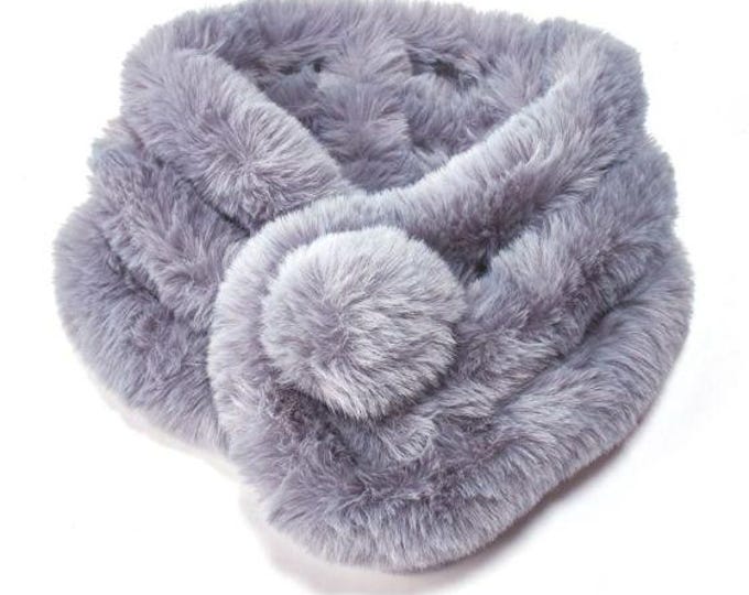 Faux Fur Pompom Scarf, Ladies Women Girls, Gifts for her