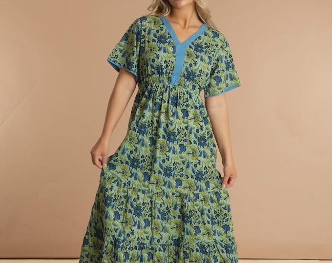 Floral Printed Cotton Dress – Lime Patchouli