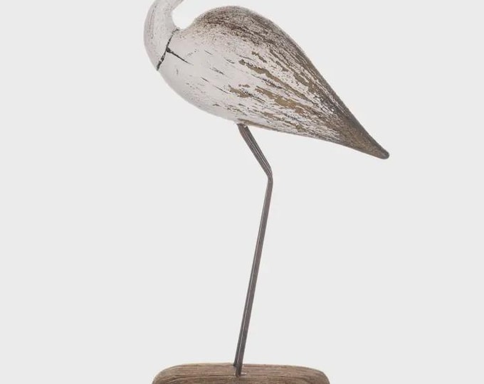 Wooden Coastal Bird Ornament – Rustic Shorebird Figure on Stand, Nautical Home Décor