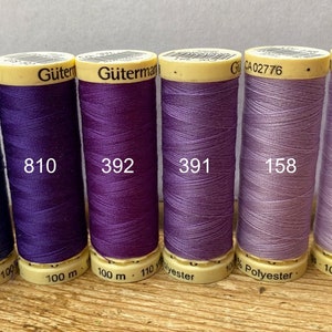 Gutterman sew all thread, purple shades, 100% Polyester, 100Metres