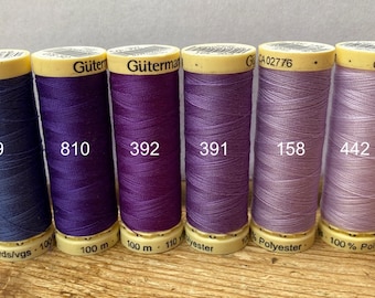 Gutterman sew all thread, purple shades, 100% Polyester, 100Metres