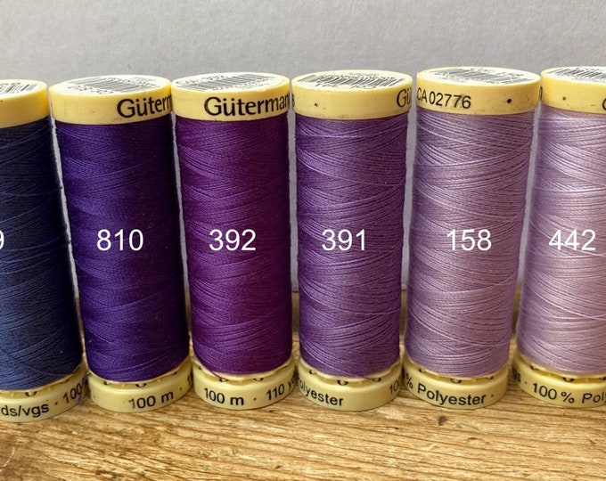 Gutterman sew all thread, purple shades, 100% Polyester, 100Metres