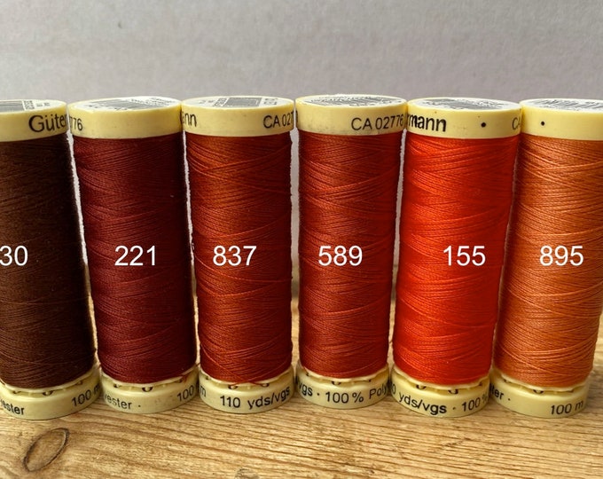 Gutterman sew all thread, orange tones, 100% Polyester, 100metres