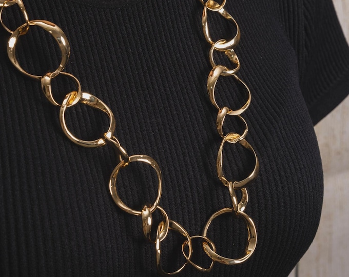 Chunky Gold Chain Necklace, Statement Gold Link Necklace, Bold Circle Link Necklace, Modern Minimalist Jewelry, Layering Necklace