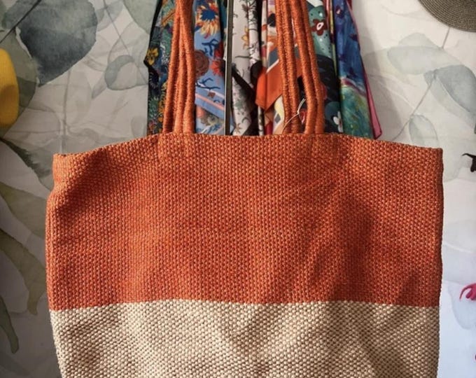 Two-Tone Jute Tote Bag | 100% Natural & Handwoven