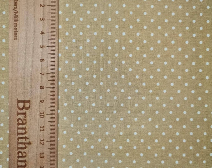 Khaki Polka Dot Print Fabric, 110cm width, 100% Cotton Poplin PER HALF METRE