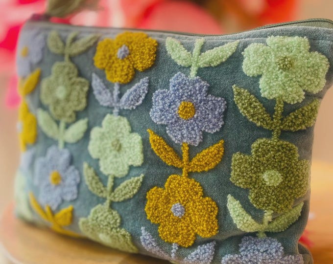 Rambling Flower Pouch - Blue & Cowslip - LARGE