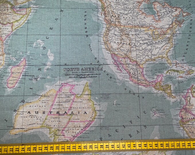 World Map Fabric - DOUBLE WIDTH, 280cm width, maps - per half metre