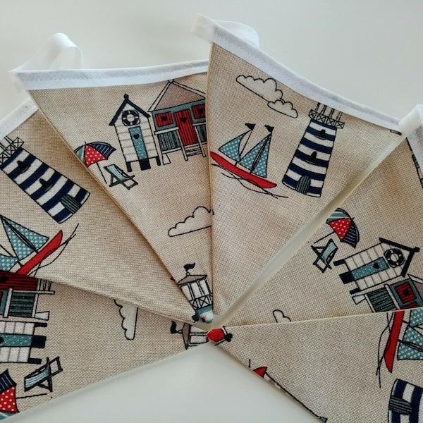 Handmade Seaside/Beach Hut Fabric Bunting