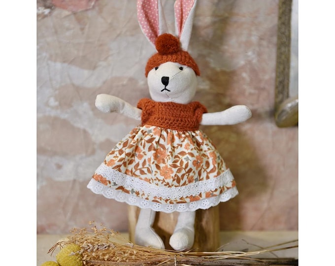 Rabbit With Autumnal Dress Hand Crochet Jumper & Hat