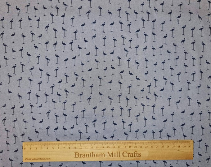 Blue Stork Print Fabric, 110cm width, 100% Cotton Poplin PER HALF METRE