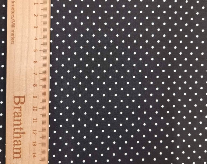 Black Polka Dot Print Fabric, 110cm width, 100% Cotton Poplin PER HALF METRE