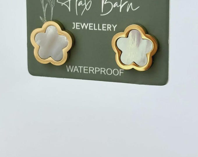 Tarnish Resistant Pearlescent Shell Flower Studs