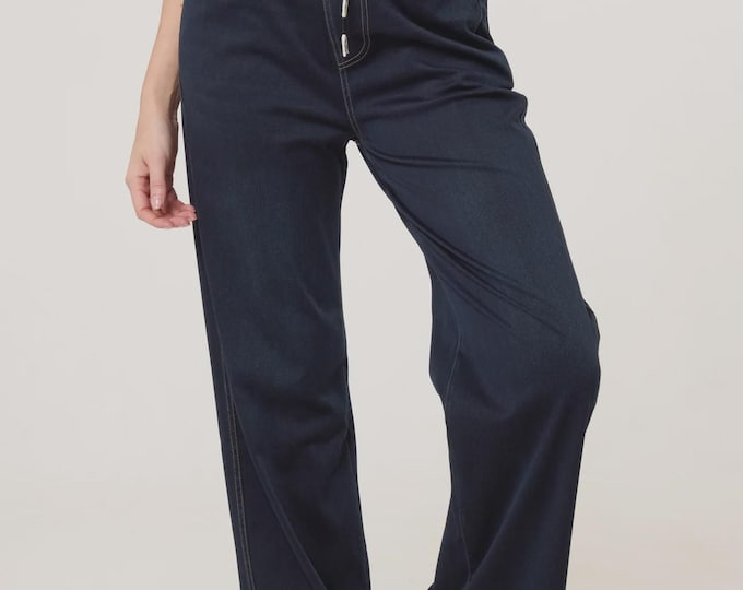 Elastic Waist Heart String Jeans