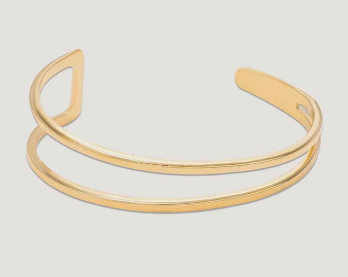 Vibes Gold Stainless Steel Bracelet | Duo Line Open Bracelet | 18K Gold-Plated. UK Dispatch.