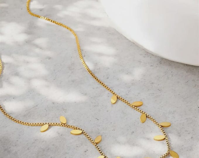 Gold Leaf Necklace, Tarnish Resistant Gold Necklace, PVD Gold Plated Stainless Steel Necklace, Minimalist Leaf Chain Necklace