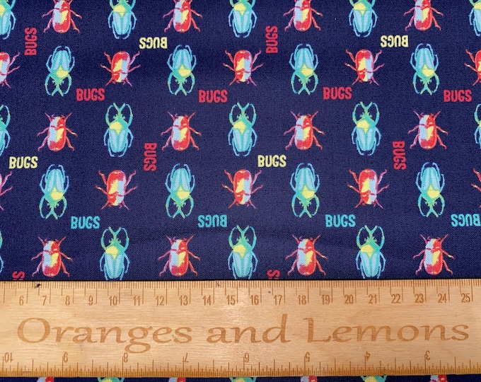 Bugs Fabric, 100% Cotton, 110cm width, PER HALF METRE