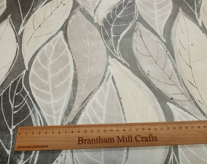 Embossed Print PVC Waterproof Fabric, Silver/Grey Leaf Tablecloth Fabric, 140cm width, per half metre