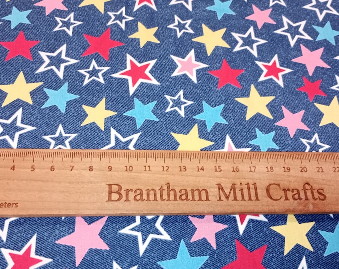 Rose & Hubble Blue Star Print Fabric, 110cm width, 100% Cotton Poplin PER HALF METRE
